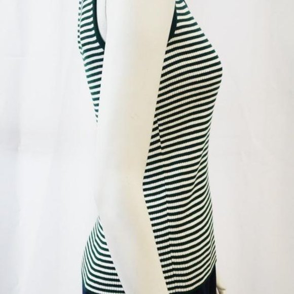 NEW St. John Sport Emerald White Stripe Ribbed Knit Shell Top Petite 2 Small 4 - Picture 5 of 8